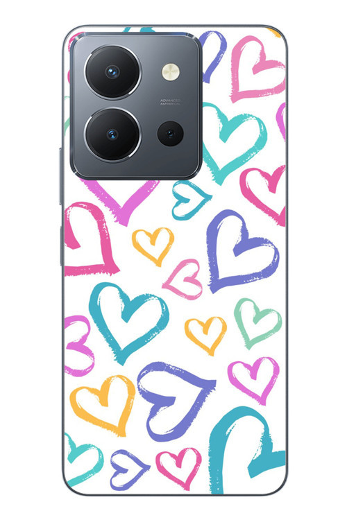 Vivo Y36 Uyumlu Modern Çizgi Kalpler Baskılı Silikon Kılıf