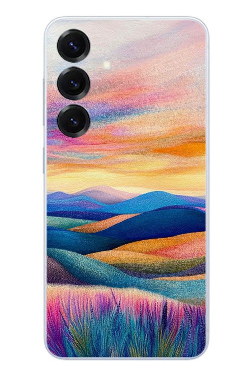 Samsung Galaxy S25 Uyumlu Renkli Pastel Günbatımı Baskılı Silikon Kılıf