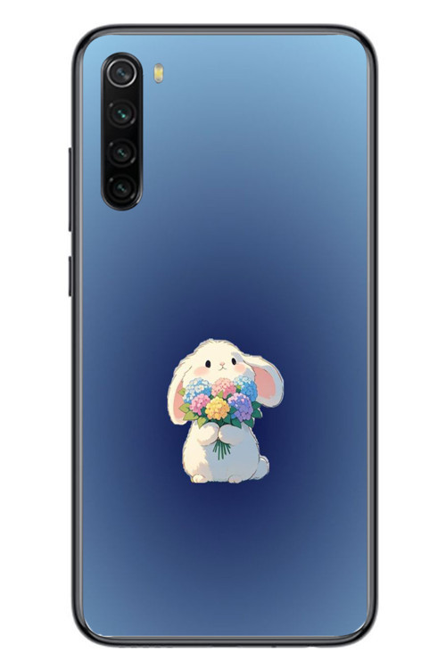 Redmi Note 8 Uyumlu Çiçekli Tavşan Baskılı Silikon Kılıf