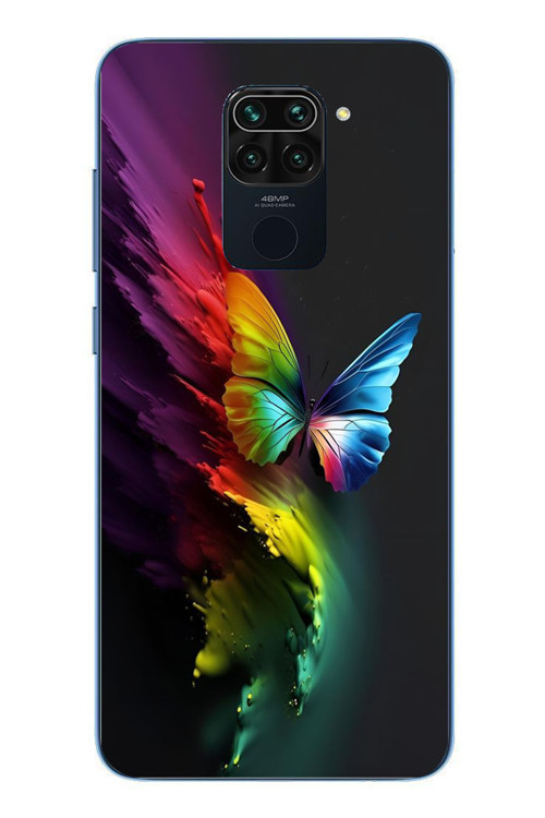 Redmi Note 9 Uyumlu Gökkuşağı Kelebeği Baskılı Silikon Kılıf