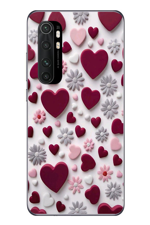 Xiaomi Mi 10 Lite Uyumlu Kırmızı ve Pembe Kalpler Baskılı Silikon Kılıf