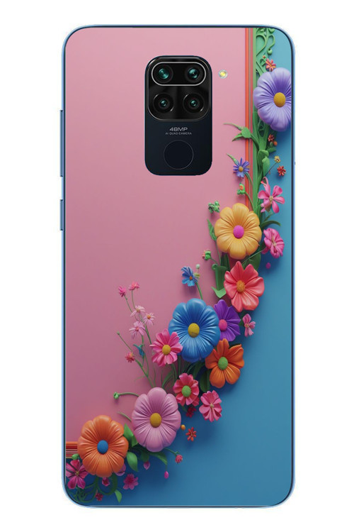 Redmi Note 9 Uyumlu Pembe Mavi Sarmaşık Baskılı Silikon Kılıf