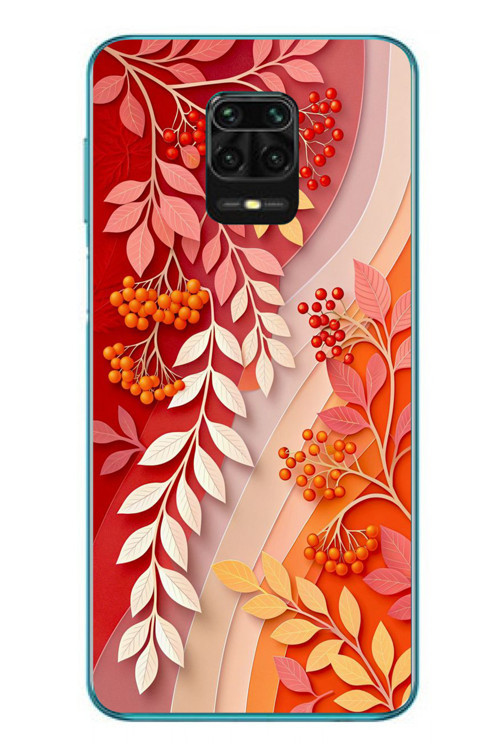 Redmi Note 9s Uyumlu Kırmızı Beyaz İğdeler Baskılı Silikon Kılıf