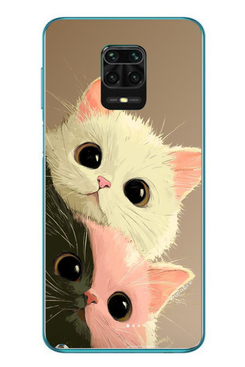 Redmi Note 9s Uyumlu Pembe Siyah Beyaz Kedi Baskılı Silikon Kılıf