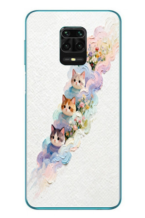 Redmi Note 9s Uyumlu Yağlı Boya Kediler Baskılı Silikon Kılıf