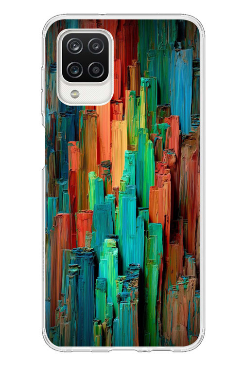 Samsung Galaxy A12 Uyumlu Dikey Renkler Baskılı Silikon Kılıf