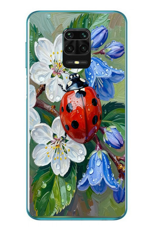 Redmi Note 9s Uyumlu Uğur Böceği Yağlı Boya Baskılı Silikon Kılıf