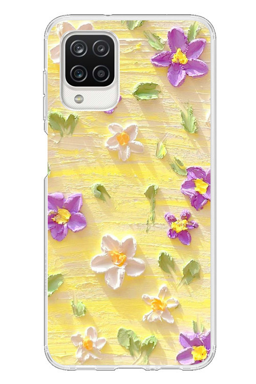 Samsung Galaxy A12 Uyumlu Mor Papatyalar Baskılı Silikon Kılıf