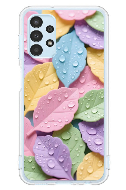 Samsung Galaxy A13 Uyumlu Pastel Damlalıklı Yapraklar Baskılı Silikon Kılıf