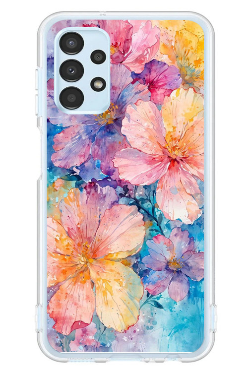 Samsung Galaxy A13 Uyumlu Yağlı Boya Çiçekler Baskılı Silikon Kılıf