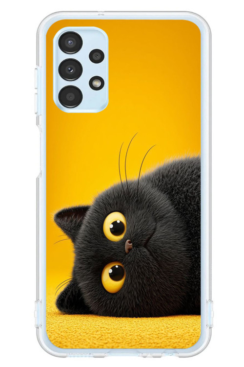 Samsung Galaxy A13 Uyumlu Yan Bakan Siyah Kedi Baskılı Silikon Kılıf