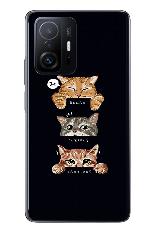 Xiaomi Mi 11 T-11 T Pro Uyumlu Kedi Halleri Baskılı Silikon Kılıf