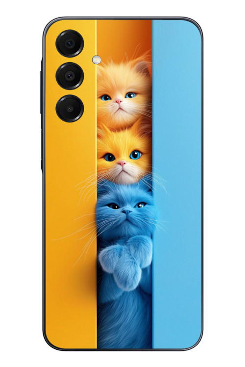 Samsung Galaxy A16 Uyumlu Mavi Sarı Kediler Baskılı Silikon Kılıf