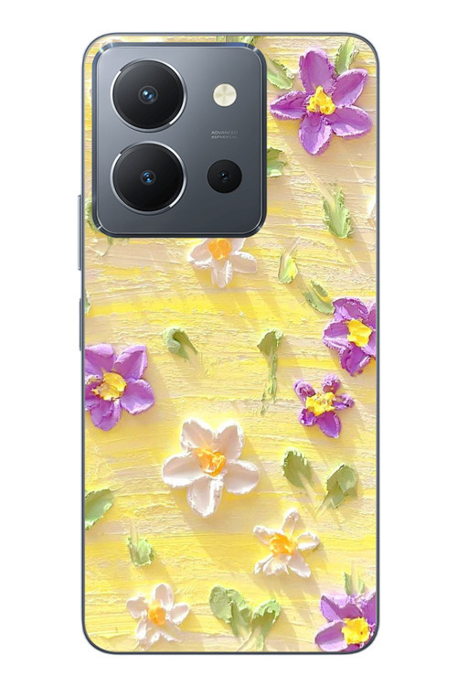 Vivo Y36 Uyumlu Mor Papatyalar Baskılı Silikon Kılıf
