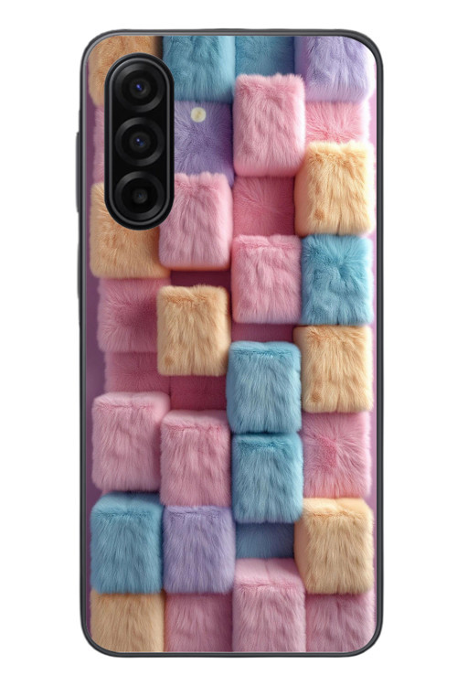Samsung Galaxy A17 Uyumlu Pembe Tüylü Kareler Baskılı Silikon Kılıf