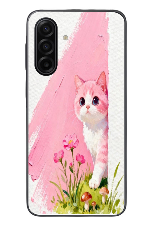 Samsung Galaxy A17 Uyumlu Pembeli Kedi Baskılı Silikon Kılıf