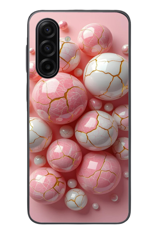 Samsung Galaxy A17 Uyumlu Pembe Beyaz Kırık Toplar Baskılı Silikon Kılıf