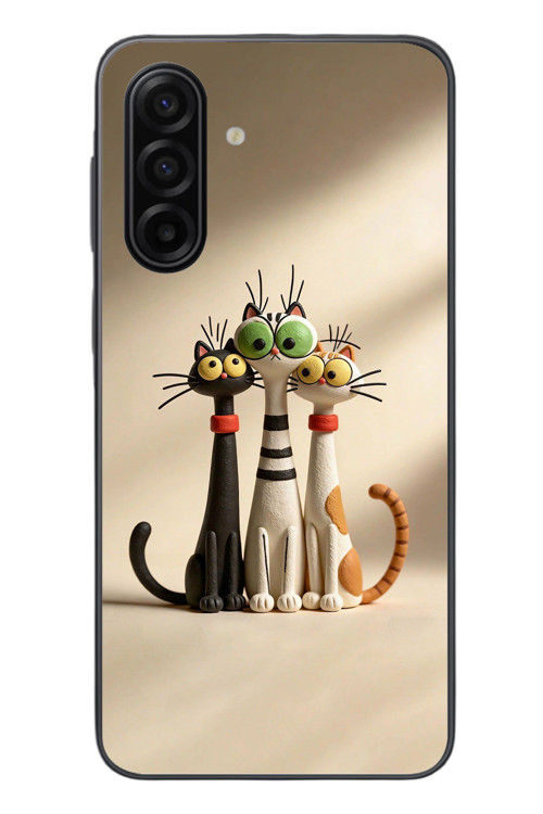Samsung Galaxy A17 Uyumlu Neşeli Kedi Ailesi Baskılı Silikon Kılıf