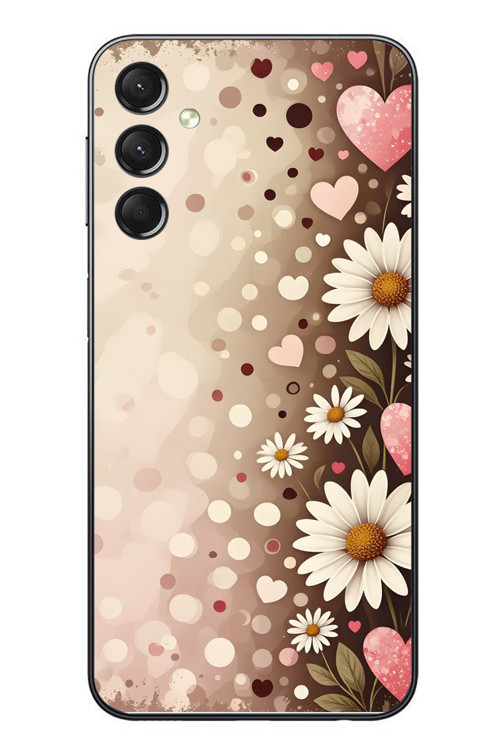 Samsung Galaxy A24 Uyumlu Kalpli Papatya Damlaları Baskılı Silikon Kılıf