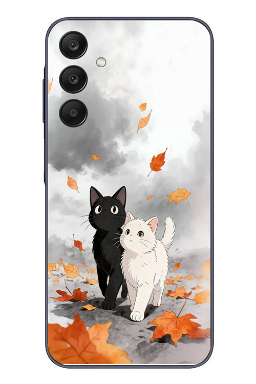 Samsung Galaxy A25 Uyumlu Sonbahar Kedileri Baskılı Silikon Kılıf