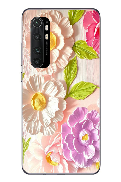 Xiaomi Mi 10 Lite Uyumlu Beyaz Papatyalar Baskılı Silikon Kılıf