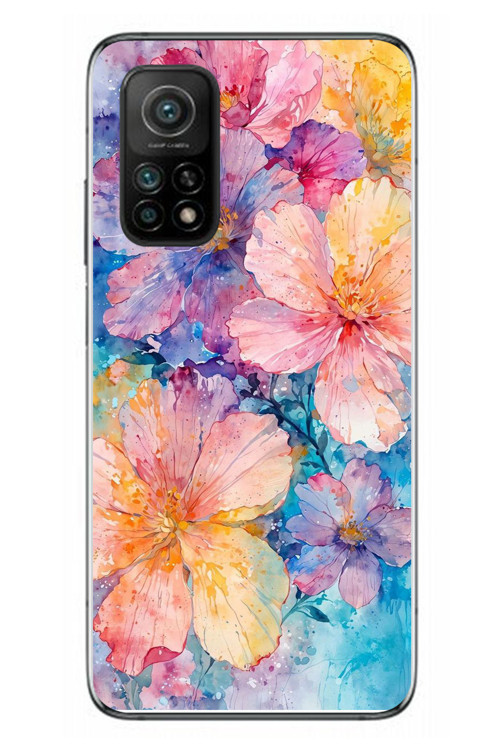 Xiaomi Mi 10 T Uyumlu Yağlı Boya Çiçekler Baskılı Silikon Kılıf