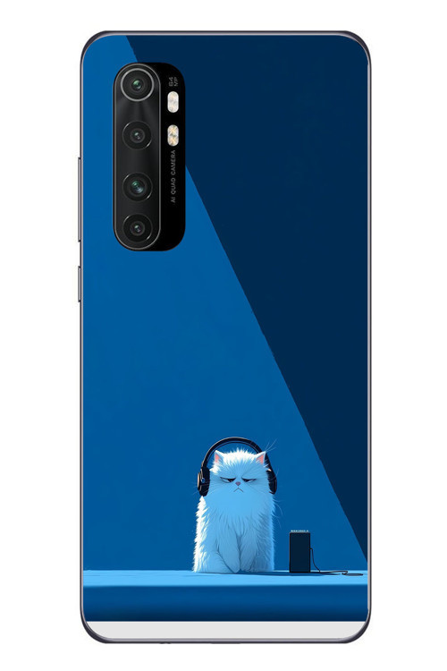 Xiaomi Mi 10 Lite Uyumlu Kulaklı Kedi Baskılı Silikon Kılıf