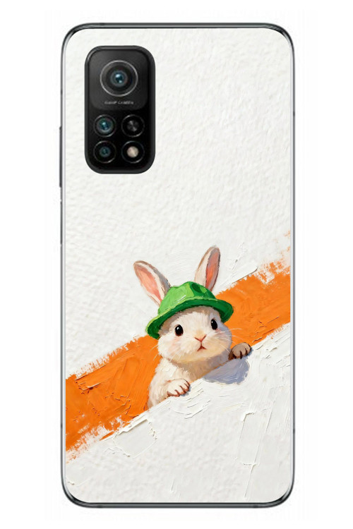 Xiaomi Mi 10 T Uyumlu Yeşil Şapkalı Tavşan Baskılı Silikon Kılıf