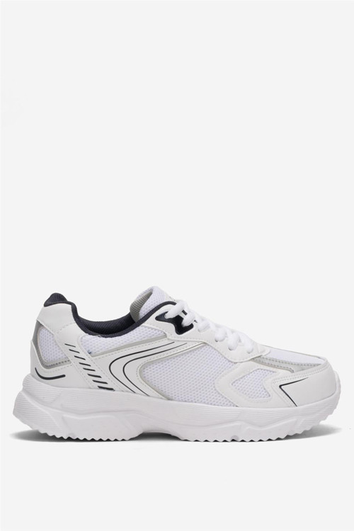 Unisex Faylon Taban Bağcıklı Spor Ayakkabı BEYAZ - LACİVERT