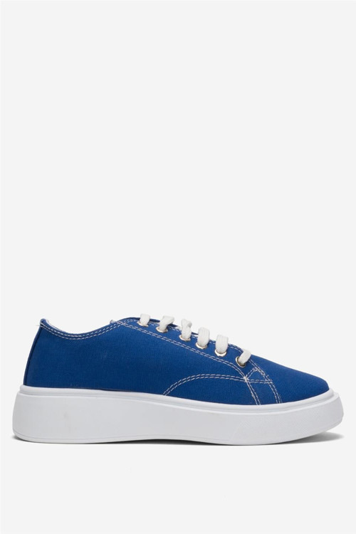 Kadın Rahat Kalıp Kalın Taban Keten Sneakers MAVİ