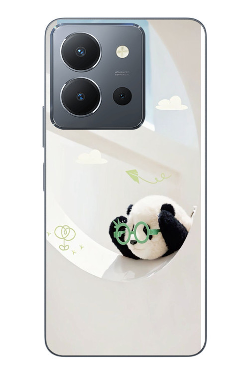 Vivo Y36 Uyumlu Gözlüklü Panda Baskılı Silikon Kılıf