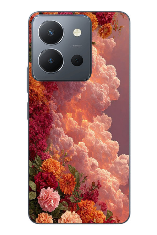 Vivo Y36 Uyumlu Güller ve Bulutlar Baskılı Silikon Kılıf