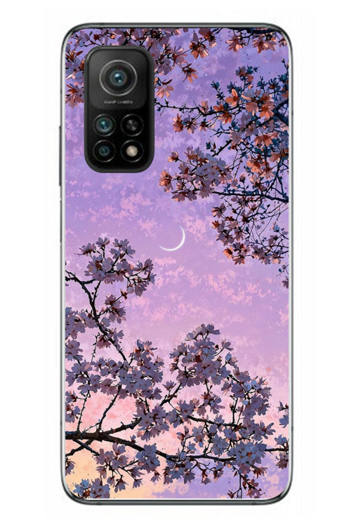 Xiaomi Mi 10 T Uyumlu Mor Gökyüzülü Ağaç Baskılı Silikon Kılıf