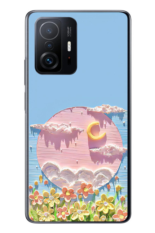 Xiaomi Mi 11 T-11 T Pro Uyumlu Çiçekli Ay Baskılı Silikon Kılıf
