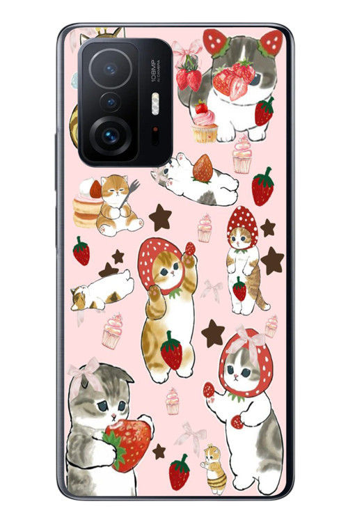 Xiaomi Mi 11 T-11 T Pro Uyumlu Çilekli Kediler Baskılı Silikon Kılıf