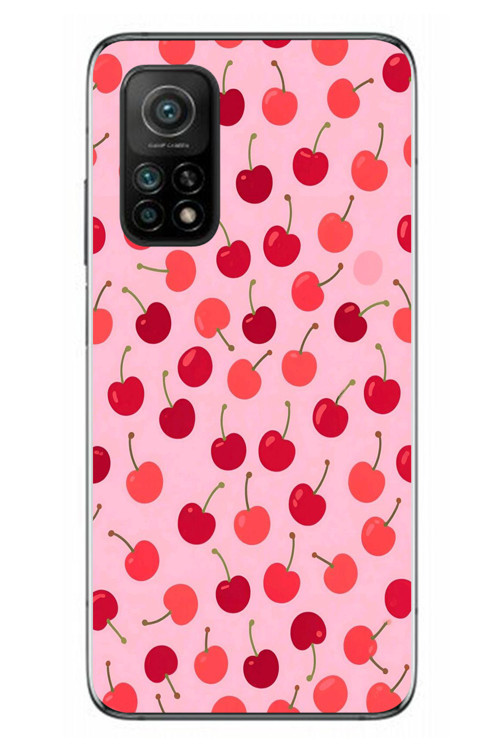 Xiaomi Mi 10 T Uyumlu Pembe Kirazlar Baskılı Silikon Kılıf