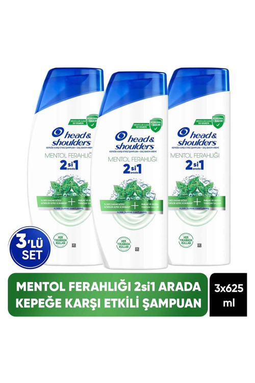2'si 1 Arada Mentol Ferahlığı Kepek Karşıtı Şampuan 625ml x 3 Adet