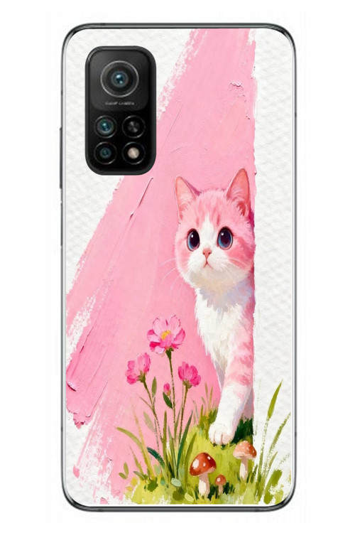 Xiaomi Mi 10 T Uyumlu Pembeli Kedi Baskılı Silikon Kılıf