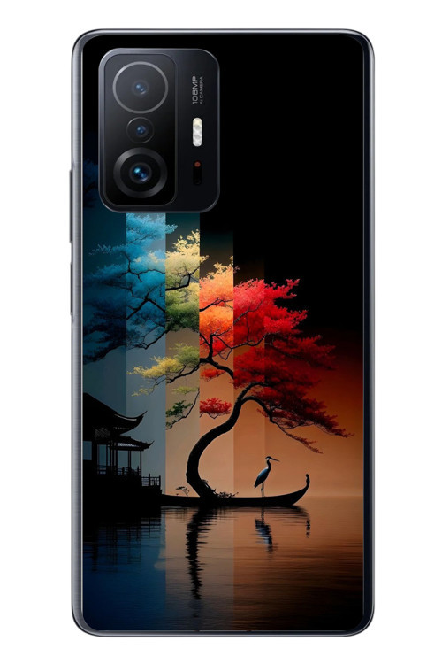 Xiaomi Mi 11 T-11 T Pro Uyumlu Dört Mevsim Ağaç Baskılı Silikon Kılıf
