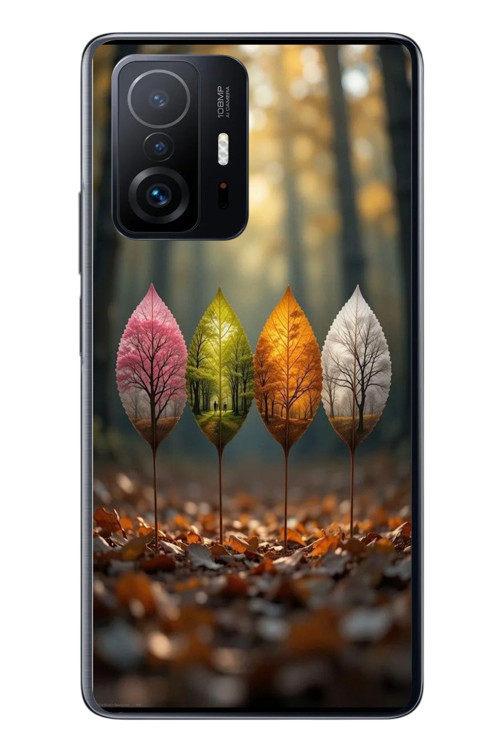 Xiaomi Mi 11 T-11 T Pro Uyumlu Dört Mevsim Yaprakları Baskılı Silikon Kılıf