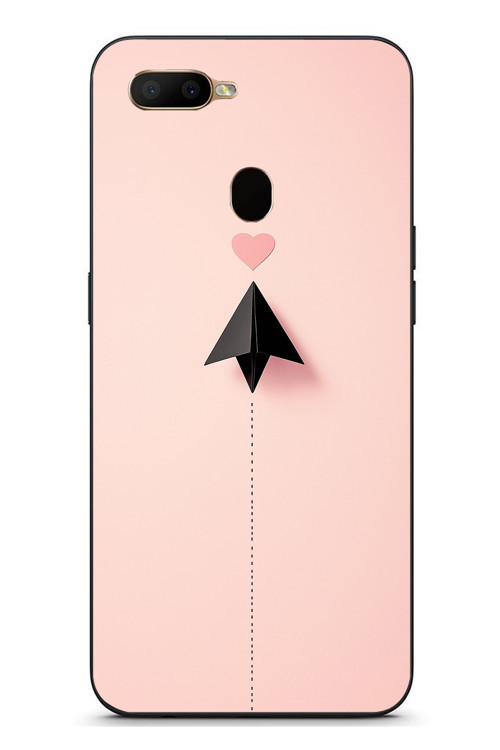 Oppo A5S Uyumlu Kalp Siyah Uçak Baskılı Silikon Kılıf