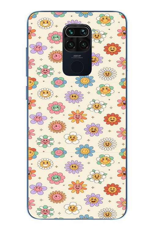 Redmi Note 9 Uyumlu Gülen Çiçekler Baskılı Silikon Kılıf