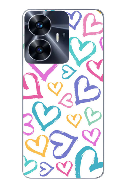 Realme C55 Uyumlu Modern Çizgi Kalpler Baskılı Silikon Kılıf