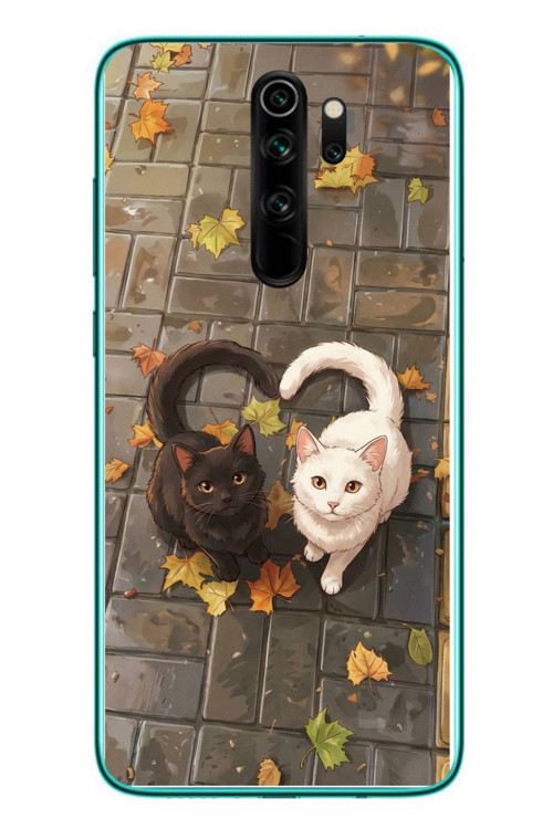 Redmi Note 8 Pro Uyumlu Kalp Kuyruklu Kediler Baskılı Silikon Kılıf