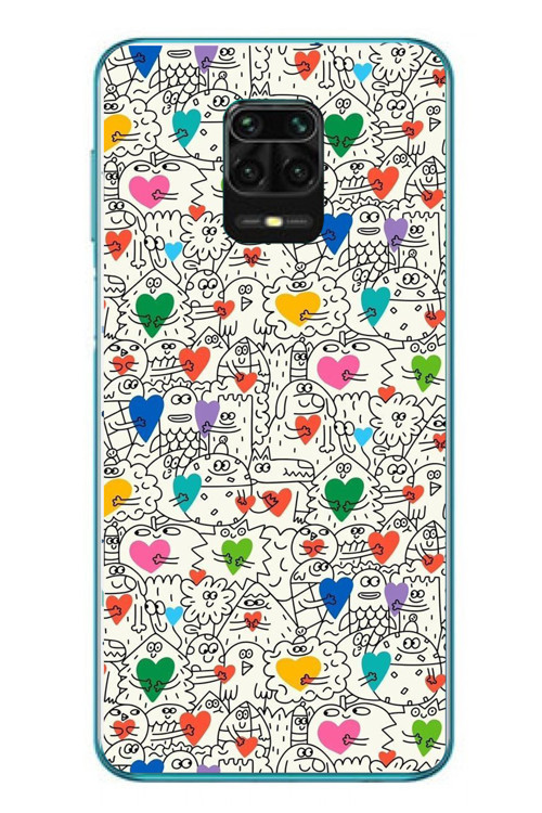 Redmi Note 9s Uyumlu Kalp Çizgileri Karışık Baskılı Silikon Kılıf