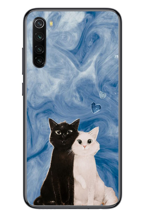 Redmi Note 8 Uyumlu Siyah ve Beyaz Kedi Baskılı Silikon Kılıf