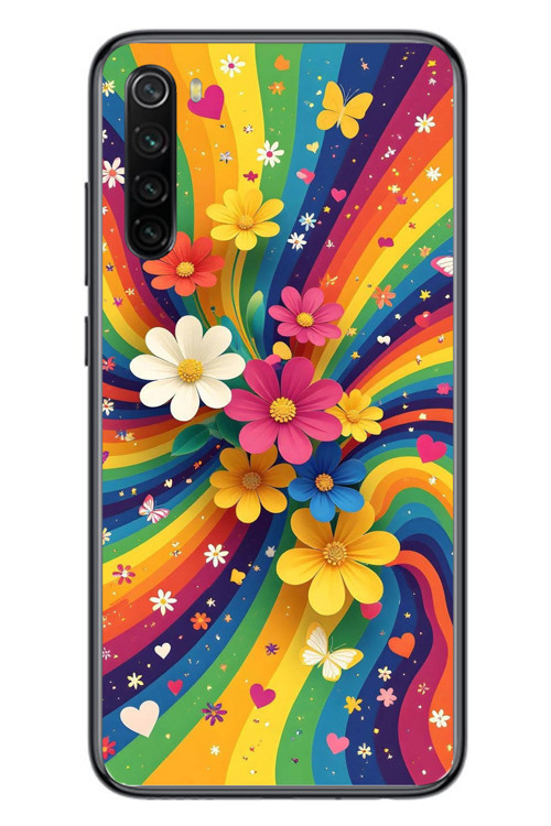 Redmi Note 8 Uyumlu Renkli Gökkuşağı Çiçekleri Baskılı Silikon Kılıf