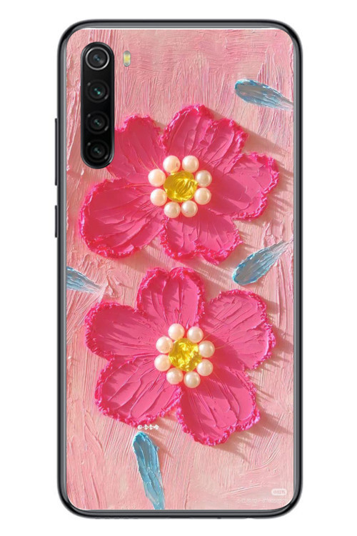 Redmi Note 8 Uyumlu İnci Çiçekler Baskılı Silikon Kılıf