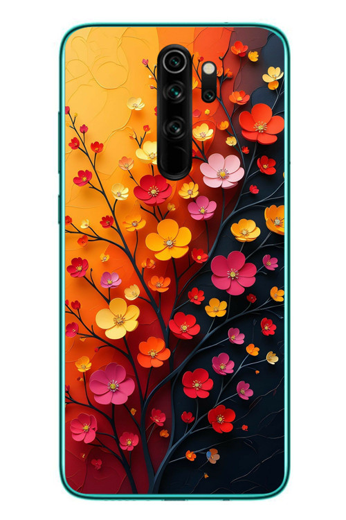 Redmi Note 8 Pro Uyumlu Sonbahar Çiçekleri Baskılı Silikon Kılıf