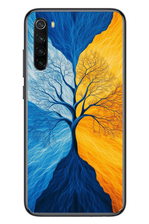 Redmi Note 8 Uyumlu Sarı Mavi Ağaç Baskılı Silikon Kılıf